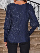 Navy Sequin Long Sleeve Blouse for Women