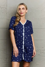 Navy Star Sleepwear Dress with Short Sleeves Dark Blue Sleep Dresses