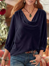 Navy Velvet Cowl Neck Blouse for Women Light Indigo