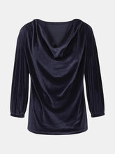 Navy Velvet Cowl Neck Blouse for Women