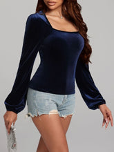 Navy Velvet Square Neck Top for Women Navy