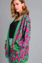Neon pink and green stylish animal print cardigan for easy layering