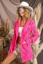Neon pink lace blazer with pockets and relaxed fit