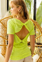 Neon Yellow Lace T Shirt with Back Double Twist Detail Woman T Shirts