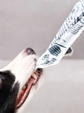 Newspaper style pet sound toy with crinkle film, white black pattern