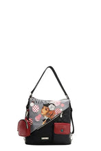 Nicole Lee USA backpack bag with convertible adjustable strap and artistic female portrait