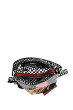 Nicole Lee USA backpack bag with open shoulder design, convertible adjustable strap, checkerboard lining, red compartment