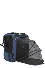 Nicole Lee USA expandable pet carrier backpack with blue body and black mesh panels