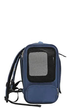 Nicole Lee USA expandable pet carrier backpack with blue design, black mesh window, zipper details