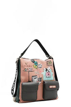 Nicole Lee USA multifunction handbag with adjustable strap in pink and dark gray