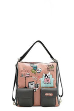 Nicole Lee USA pink gray convertible backpack purse with dog balloons gifts and adjustable strap