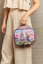 Nicole Lee USA printed handbag with glossy patent leather Eiffel Tower design