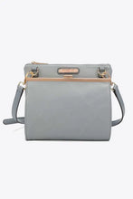 Nicole Lee USA pebbled vegan leather handbag with grey crossbody design, gold hardware, and zippered compartments