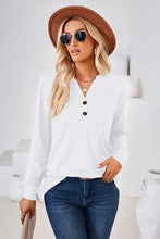 Notched Button Detail Long Sleeve T-Shirt Woman T Shirts