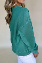 Berry pink notched drop shoulder long sleeve sweatshirt for women