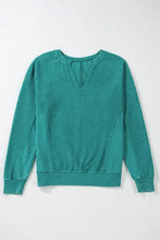 Berry pink notched drop shoulder long sleeve sweatshirt for women