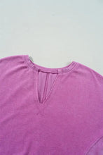 Berry pink notched drop shoulder long sleeve sweatshirt for women