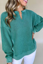 Berry pink notched drop shoulder long sleeve sweatshirt for women