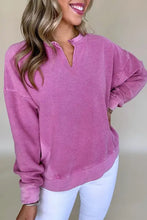 Women’s notched drop shoulder long sleeve sweatshirt in purple