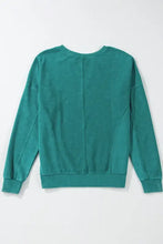 Notched drop shoulder long sleeve sweatshirt for women in berry pink
