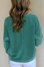 Berry pink notched drop shoulder long sleeve sweatshirt for women