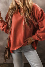 Women’s notched lantern sleeve dropped shoulder sweatshirt in terracotta