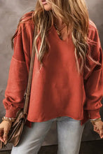 Women’s notched lantern sleeve dropped shoulder sweatshirt in terracotta