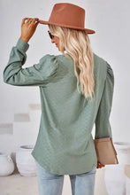 Sage green notched long sleeve T-shirt with puffed shoulders
