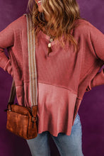 Notched Neck Long Sleeve Slit Blouse Woman Blouses