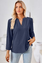 Notched roll-tab sleeve t-shirt in dark blue with long sleeve length