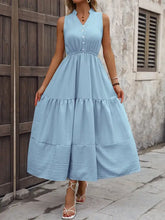 Notched Sleeveless Maxi Tank Dress Light Blue Woman Maxi Dress