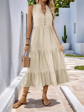 Notched Sleeveless Midi Tiered Dress Casual Dresses