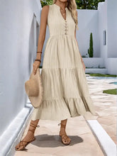 Notched Sleeveless Midi Tiered Dress Casual Dresses
