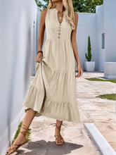 Notched Sleeveless Midi Tiered Dress Casual Dresses
