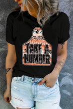 Black number graphic tee with take a number floral design, comfortable fit, slightly stretchy