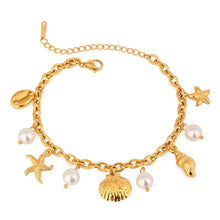 Ocean Theme Stainless Steel Chain Bracelet with Seashell and Starfish Pendants Bracelets