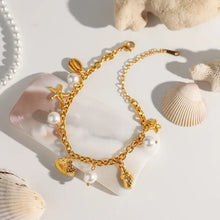 Ocean Theme Stainless Steel Chain Bracelet with Seashell and Starfish Pendants Bracelets