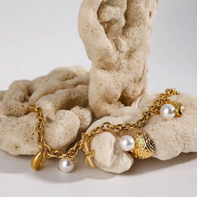 Ocean Theme Stainless Steel Chain Bracelet with Seashell and Starfish Pendants Bracelets