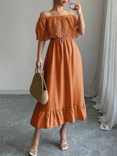 Off Shoulder Lace Maxi Dress with Ruffled Eyelet Detail