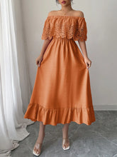 Off Shoulder Lace Maxi Dress with Ruffled Eyelet Detail Tangerine