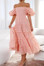 Off Shoulder Short Puff Sleeve Midi Dress Woman Dress