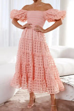 Off Shoulder Short Puff Sleeve Midi Dress Woman Dress