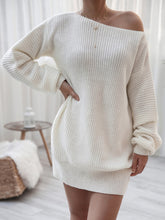 Off The Shoulder White Knit Dress with Long Sleeve Length White