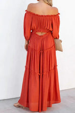 Off the Shoulder Tiered Orange Maxi Dress Maxi Dresses