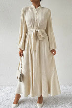 Cream Honey Tied Button balloon sleeve dress with long sleeve length