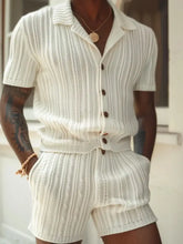Off White Knit Shorts and Shirt Set for Men Ivory Mens Sets