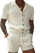 Off White Knit Shorts and Shirt Set for Men Mens Sets
