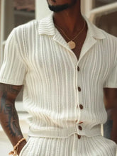 Off White Knit Shorts and Shirt Set for Men Mens Sets