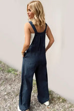 Navy blue size plaid wide leg overalls with pockets and white top