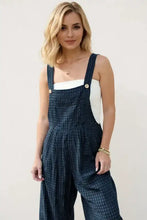 Navy blue plaid wide leg overalls in full size with pockets
